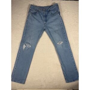 Levi's 501 Original Fit Jeans Womens 31 Light Blue Good Distressed Straight Leg